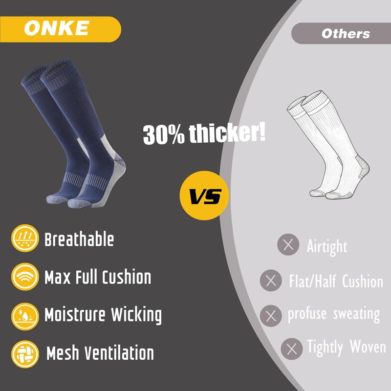 ONKE Knee High Socks for Men Work Boot Heavy Duty Tube Over the Calf Thick Full Cushion Moisture Control Durable Breathable(NavyBlue L)