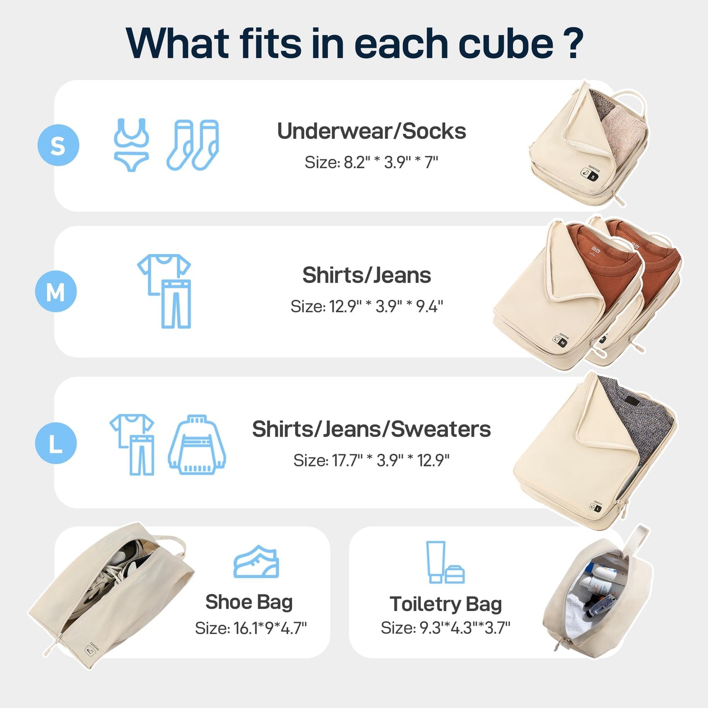 EPICKA 6 Set Ultra-Lightweight Compression Packing Cubes - Water Resistant Durable Travel Organizers with Toiletries Bag, Expandable Travel Accessories for Carry on Luggage, Suitcase (Beige)