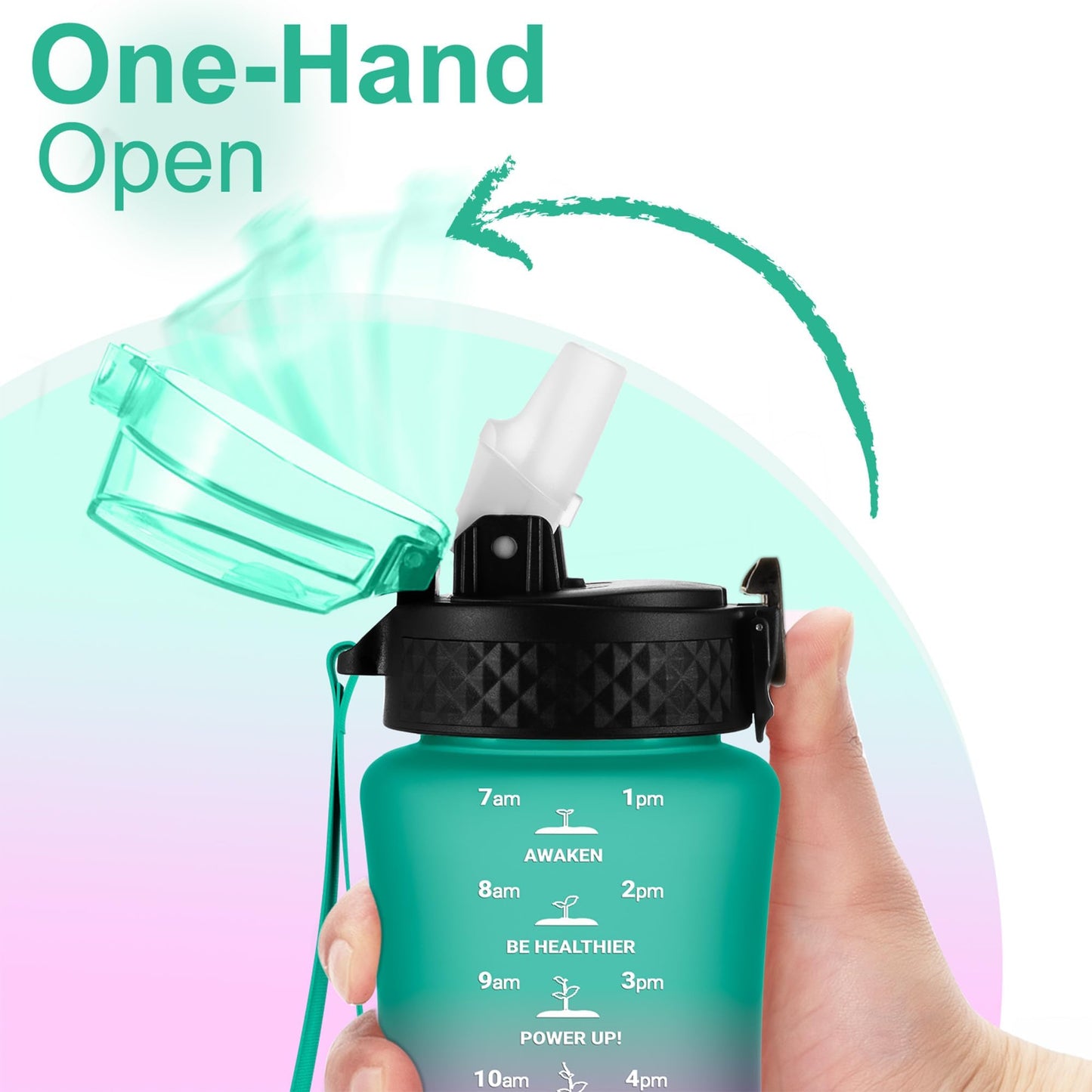 GOPPUS Kids Water Bottle with Straw Spout Lid 10pcs Stickers 12 oz Leak-proof BPA Free Motivational Time Marker Tritan Plastic Water Bottles for Girls Boys School Sports