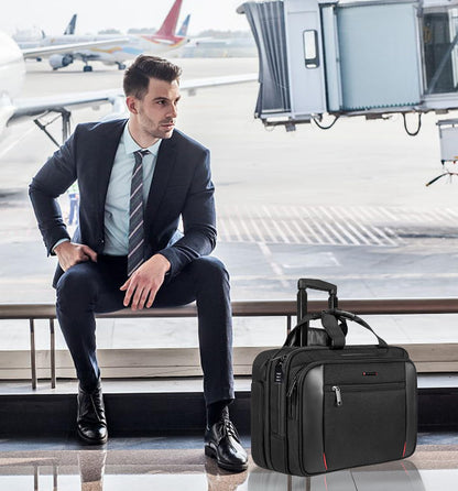 EMPSIGN Rolling Laptop Bag Laptop Roller Case for 17.3 Inch Wheeled Briefcase with RFID Pockets Water-Proof Laptop Trolley Case for Travel/Busines/Men