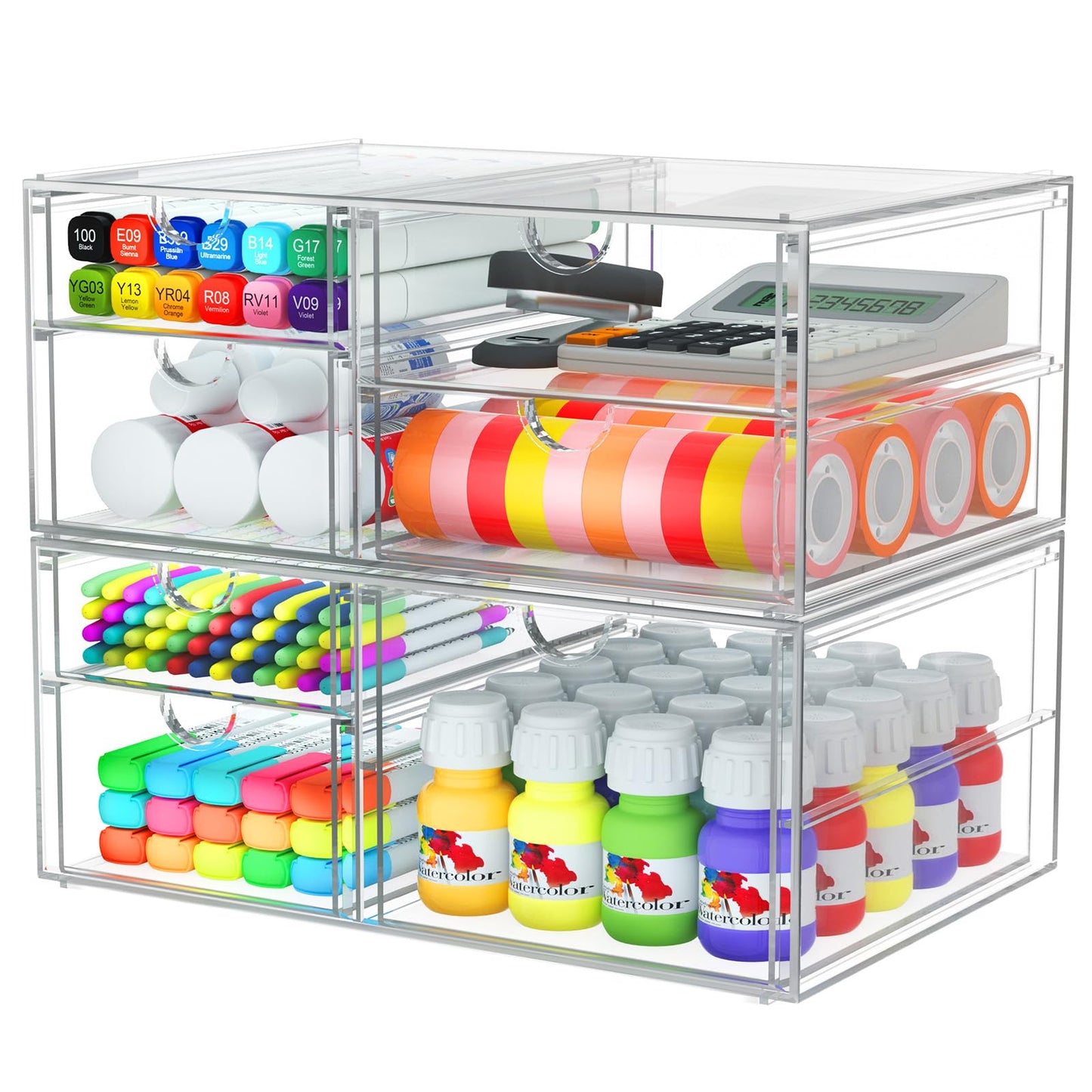 2 Pack Desk Organizers, Makeup Organizer Storage With 7 Drawers, Desktop Office Supplies, Clear Desk Accessories, Dustproof Drawer Organizer and Storage for Make Up, Jewelry, Pen, Desktop Stationary