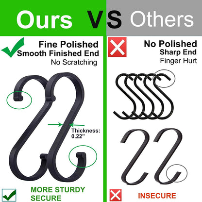 GAViA Heavy Duty S Hooks, S Shaped Hooks Hanging Hooks Matte Black S Hooks for Hanging Pots and Pans, Plants, Coffee Cups, Clothes, Bags, Towels in Kitchen, Bedroom, Office, Garden, Bathroom, 20 Pack