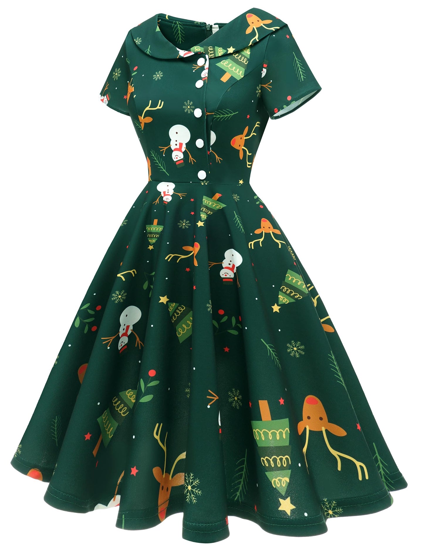 Wedtrend Women's 1950s Vintage Audrey Hepburn Style Cocktail Swing Dresses WTP20007ArmygreenChristmasDeerXS