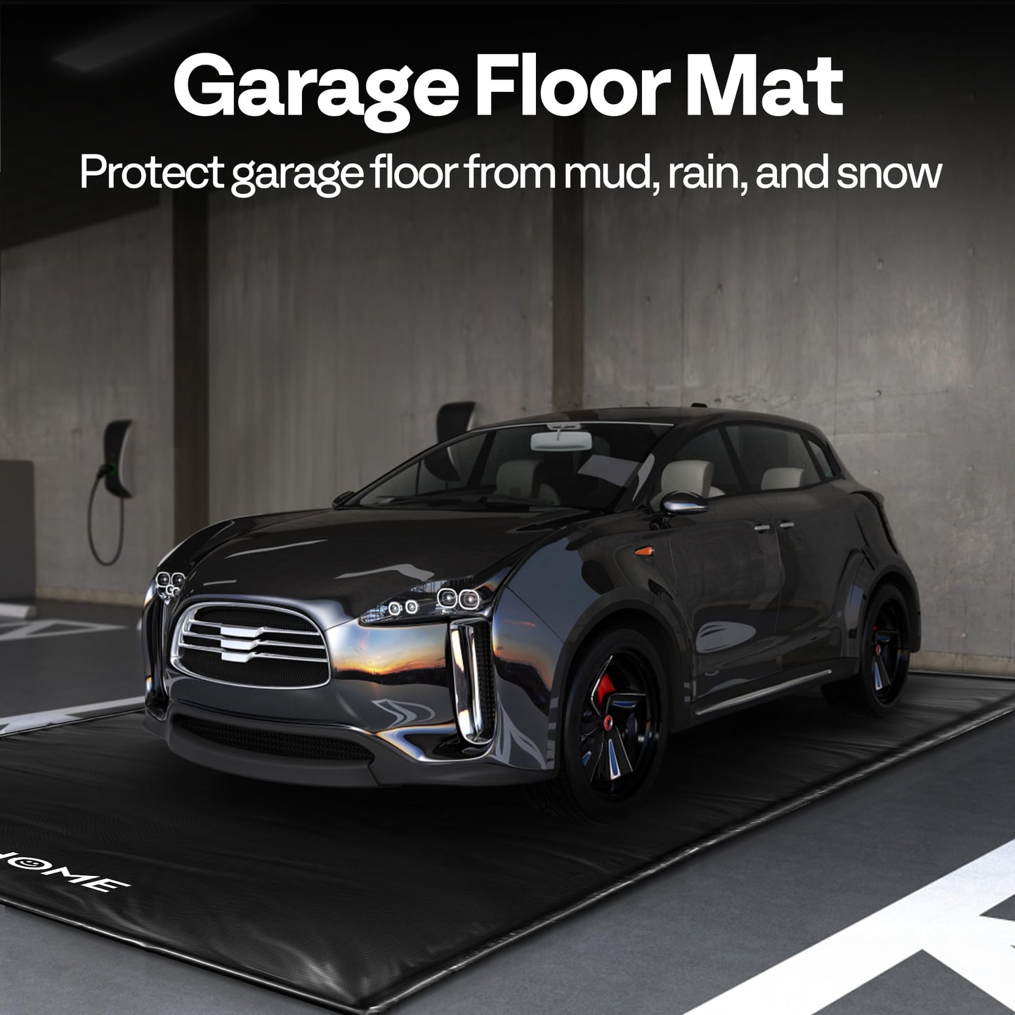 VIVOHOME Containment Mat (7'9" x 16') with Stay Put Corner, PVC Garage Floor Mats, Heavy Duty Garage Parking Mat with a Squeegee,Black
