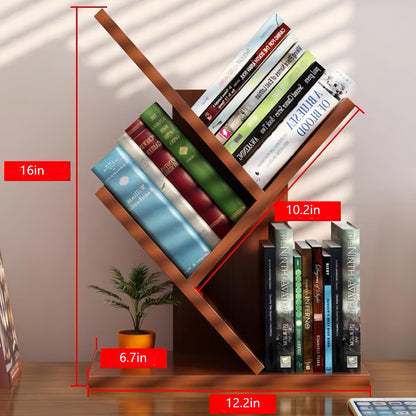 Godferyxin Tree Bookshelf,Desktop Book Shelf,3 Tier Wood Mini Bookshelf and Book Tree for Office, Home or School Desk Book Shelf for for Displaying Books, CDs, Magazines Wood Storage Rack