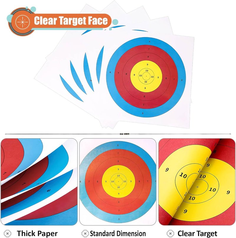 Archery Targets Paper - 20/50 Pack Bow & Arrow Targets for Hunting | 10/5 Rings, 16x16/15.7x15.7in