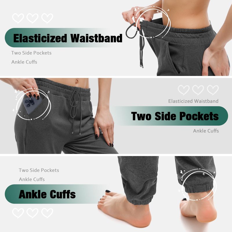 Walifrey Womens Joggers with Pockets, Drawstring Sweatpants Women for Lounging Jogging Gym and Workout DeepGrey,1 Pack DeepGrey S