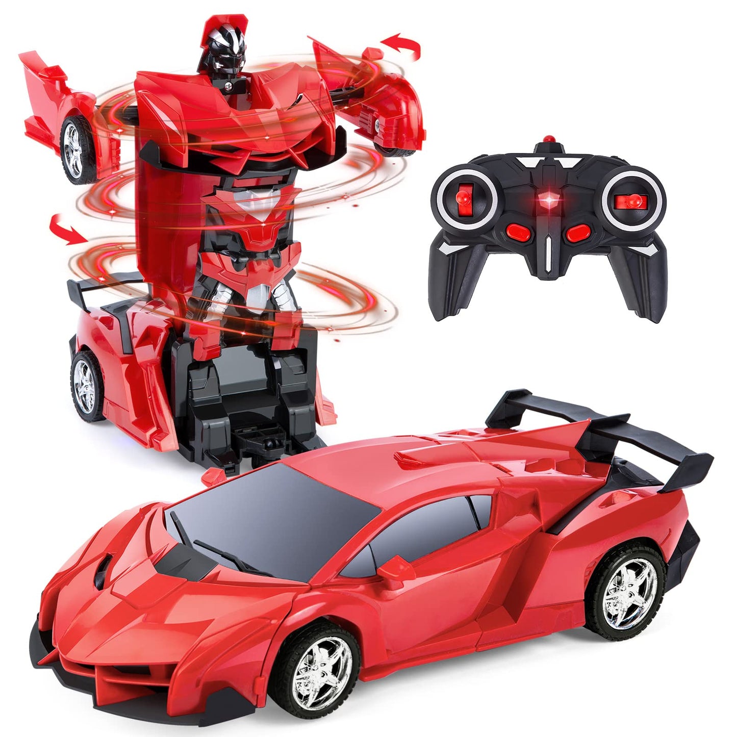 Thedttoy Transforming Toys Remote Control Transform Car 2 in 1 Remote Control Cars for Kids Boys Ages 4-11 Deformation Robot RC Car for Kids Boys Girls (Red)