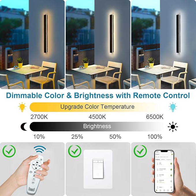 92.5inch Modern Exterior Lighting Fixtures, Waterproof IP65 Linear Outdoor Wall Sconce, Black LED Porch Lights Outdoor 2700k-6500k Dimmable Long Outside Lights for House Fashion Store