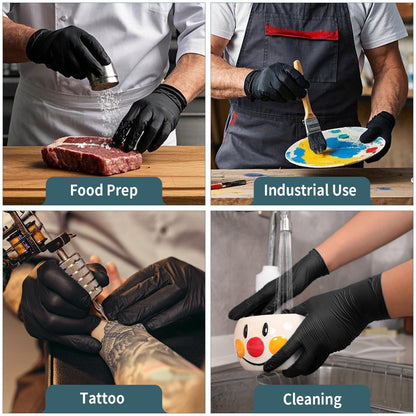 FINITEX - Black Nitrile Disposable Gloves, 5mil, Powder-free, Medical Exam Gloves Latex-Free 100 PCS For Cleaning Food (Large)