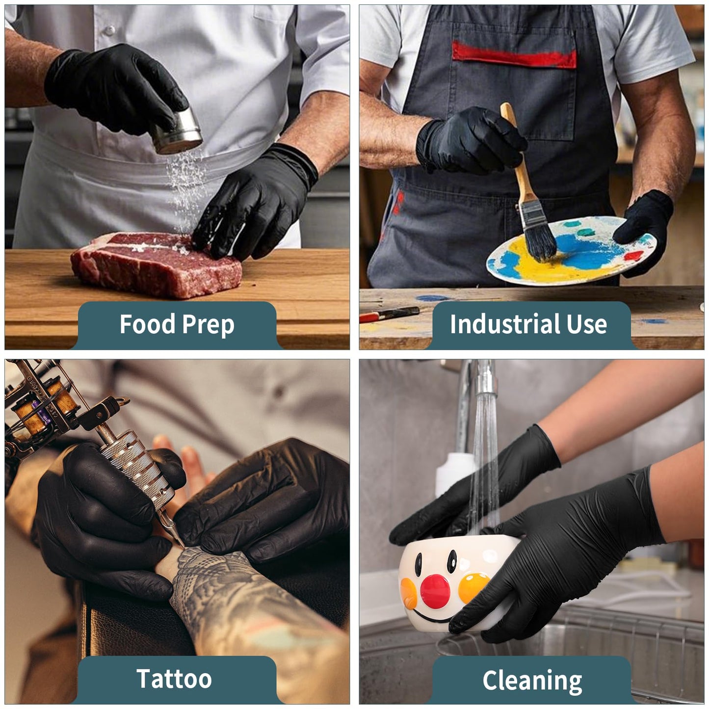 FINITEX - Black Nitrile Disposable Gloves, 5mil, Powder/Latex-Free, Medical Exam 100 PCS For Examination Home Cleaning Food Glove (X-Large)