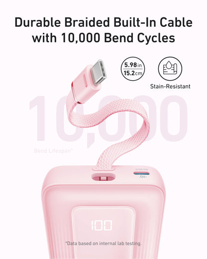 Anker Zolo Power Bank, 20,000mAh 30W High-Speed Portable Charger with Built-In USB-C Cable, Battery Pack For iPhone 17/17 Air/17 Pro/17 Pro Max/16/15 Series, Galaxy, and More