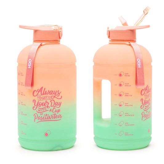 H2O Capsule INSPO Gallon Water Bottle with Time Marker and Straw Motivational Hydration Tracker Jug Big BPA-Free Food-Safe Leakproof Drinking Bottle with Handle & Strap, Lotus Blossom