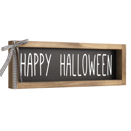 flangairy Happy Halloween Sign, Wooden Halloween Table Centerpiece Decorations for Home, Indoor Home Decorative Signage Wall Shelf Desk Fireplace Mantle Rustic House Decor