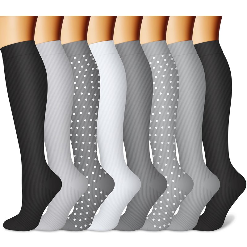 CHARMKING Compression Socks for Women & Men (8 Pairs) 15-20 mmHg Graduated Copper Support Calf Socks are Best for Pregnant, Nurses - Boost Performance, Circulation, Knee High Wide Calf(L/XL, Multi 50)