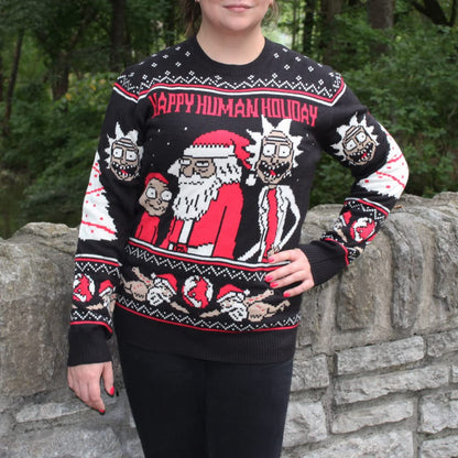 Ripple Junction Rick and Morty Adult Christmas Sweater Happy Human Holiday Novelty Sweater for Men and Women X-Large