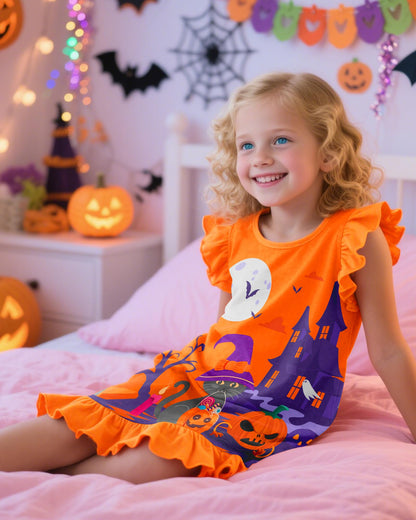 Sylfairy Girls Halloween Nightgown, Ghost Toddler Nightgown Princess Pajama Dresses for Girls Sleepwear Nightie Orange Size 6 Size 7