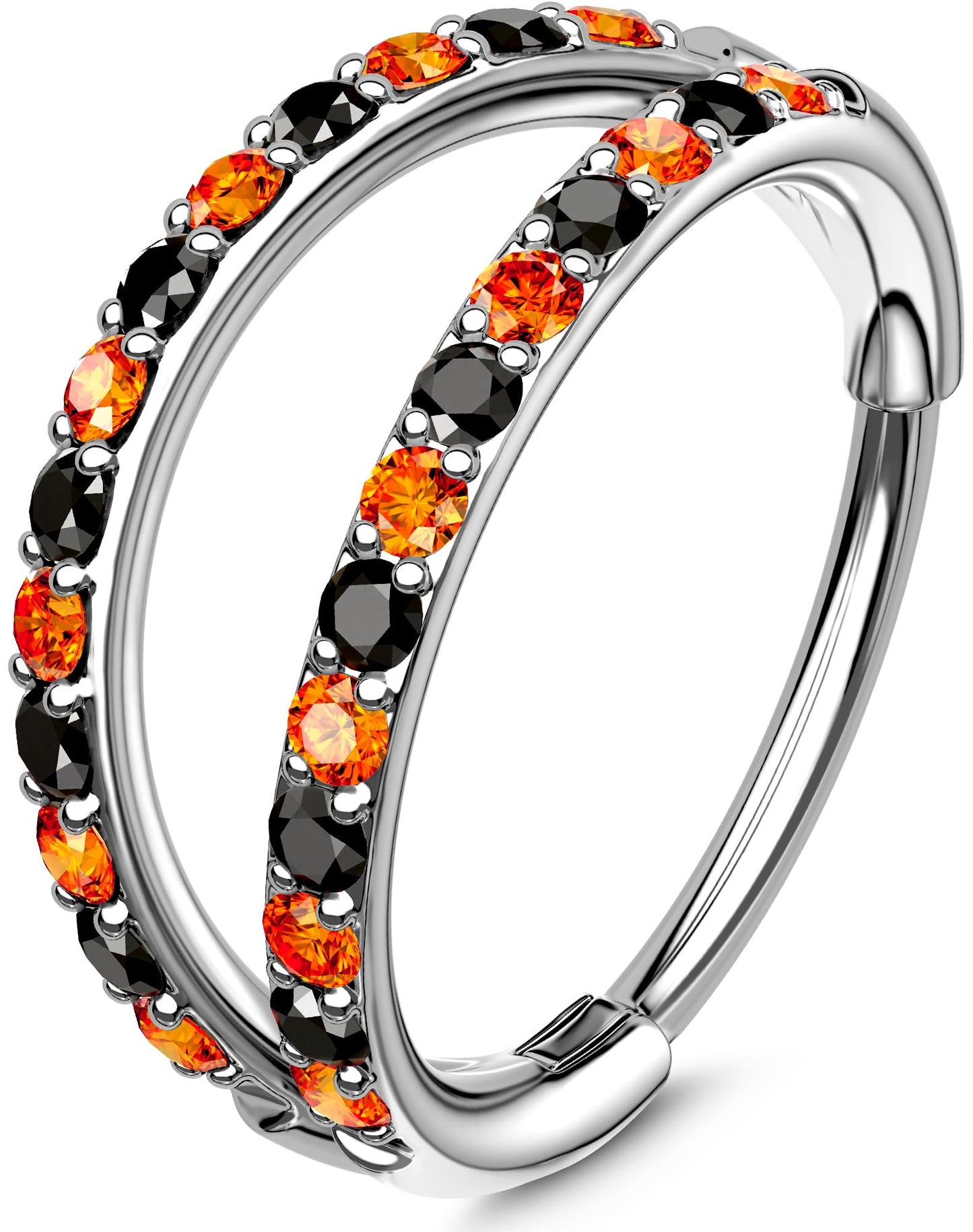 OUFER 20G Halloween Nose Rings, 316L Surgical Steel Double Hoop Nose Rings for Women, Orange and Black Crystal Hoop, 8MM Body Piercing Jewelry for Halloween