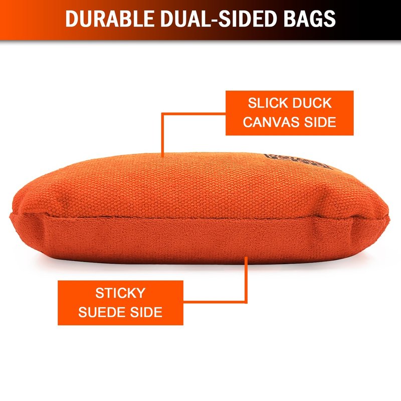 Timtaoth Dual Sided Corn Hole Bags Professional Cornhole Bags Set of 8 Regulation Size Weight Pro Corn Hole Bean Bags Slick and Stick,Black and Orange