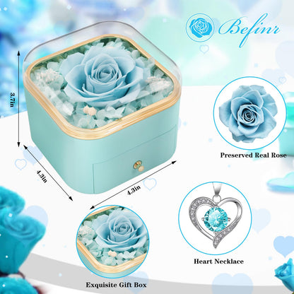 Beferr Valentines Day Gifts for Her Preserved Real Rose with Necklace Eternal Roses Forever Flowers for Delivery Prime Mothers Anniversary Birthday Gifts for Women Mom Grandma Wife Daughter Girlfriend