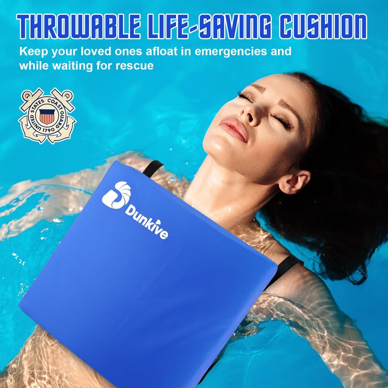 Dunkive 2 Pack Boat Throw Flotation Cushion, USCG Approved, Emergency Marine Throwable Flotation Device, Foam Boat Cushions Life Preserver, Throw Cushions for Boats, Kayaks, Canoes (Blue)