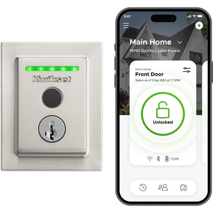 Kwikset Halo Touch Fingerprint Wi-Fi Smart Lock, Keyless Entry Door Low Profile Deadbolt, Geofence Auto-Unlock, Grade AAA Certified, No Hub Easy Install, Matte Black Lifetime Finish Warranty, Square