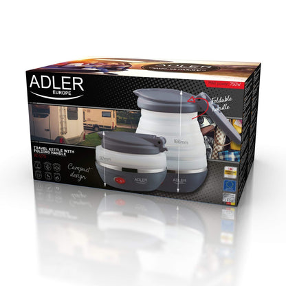 Adler AD1279 Folding Electric Kettle 0.6 Litre 750W BPA Free Silicone White and Dark Grey