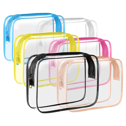 6 Pack Toiletry Bag Makeup Bag Cosmetic Bag, TSA Approved Clear Travel Toiletry Bag wih Zippers, Quart Size Travel Makeup Cosmetic Bag for Women Men, Carry on Airport Airline Compliant Bag, 6 Colors