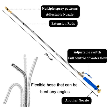 Hbaushun High Pressure Power Washer Wand, Hydro Jet Water Wand Pressure Sprayer,Flexible Garden Watering with 3 Nozzle Universal Hose End,for Car Pet Window Patio Gutter Cleaning Blue