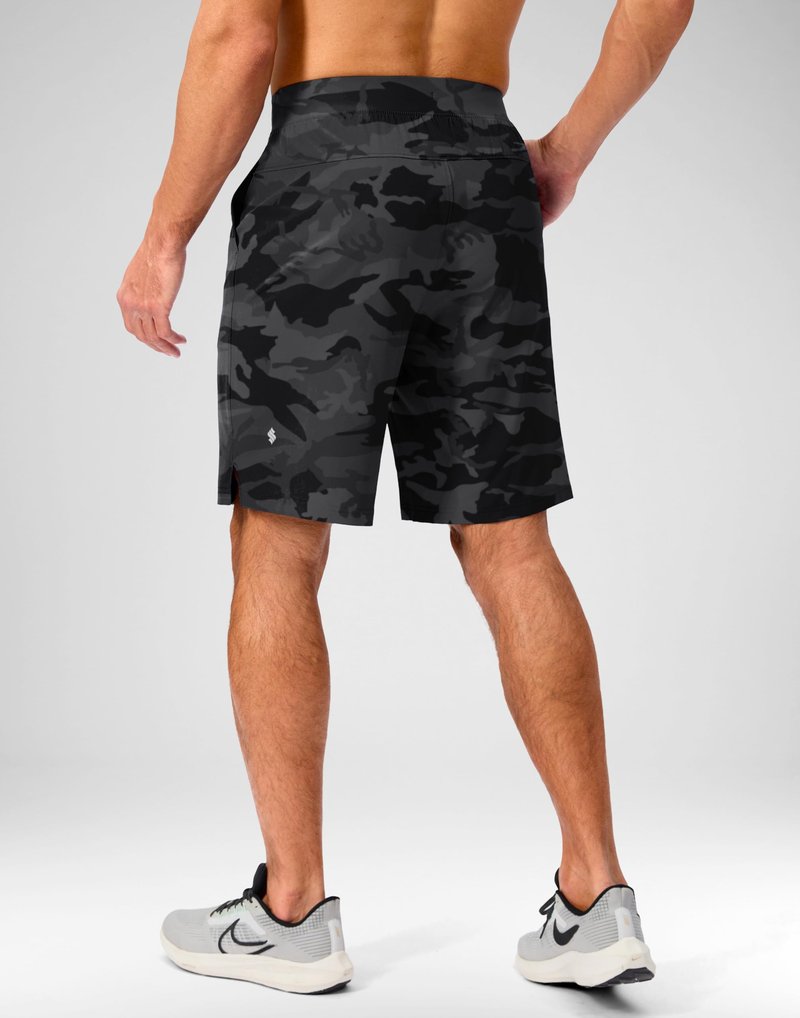 Soothfeel Men's Running Shorts with Zipper Pockets 9 Inch Lightweight Quick Dry Gym Sports Athletic Workout Basketball Shorts for Men (Grey Camo, XXXL)