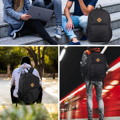 KEOFID Classic Travel backpack for Men and Women, Anti theft Laptop backpack with USB Charging Port for College, Business(Black)