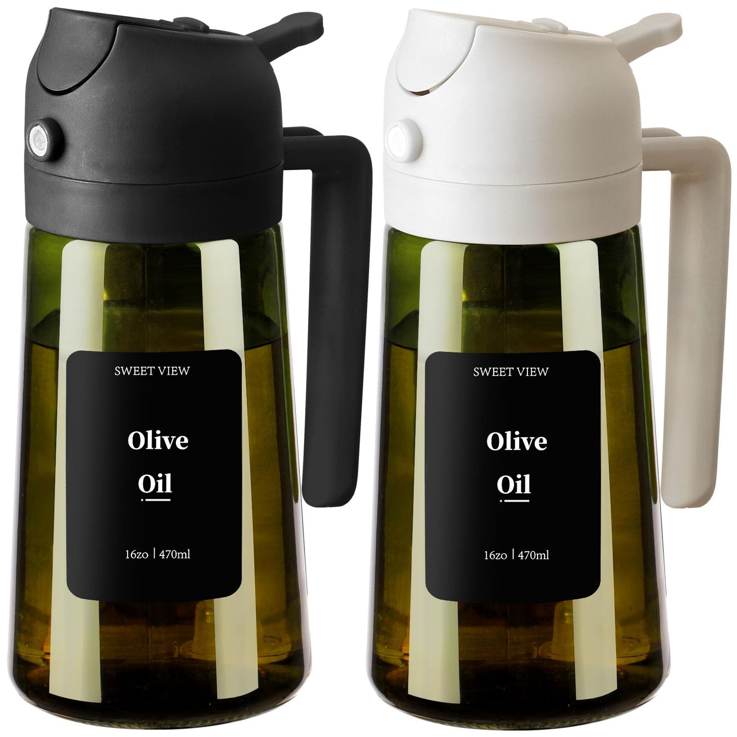 Olive Oil Dispenser and Oil Sprayer – 16oz/470ml Glass Light-Proof Oil Pourer for Kitchen, Air Fryer, Cooking, Salad, and BBQ