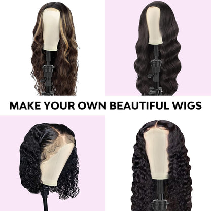 Neverland Beauty & Health 23 Inch Wig Head Stand Tripod, with Canvas Mannequin Heads for Wigs, Manikin Canvas Head Block Set for Making Display with T Pins Set Bristle Brush