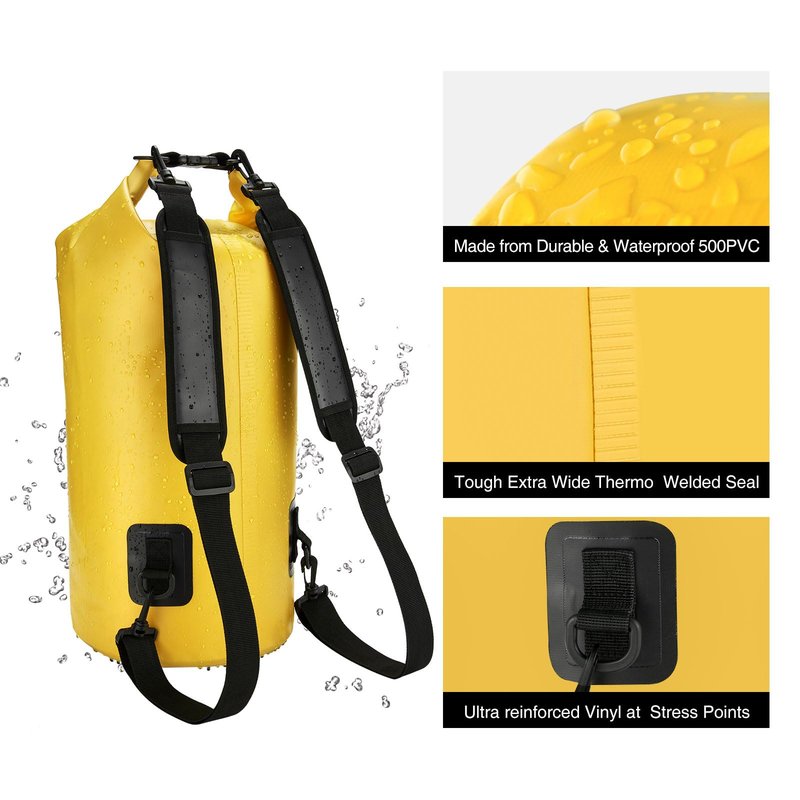 Piscifun Dry Bag, Waterproof Floating Backpack 10L with Waterproof Phone Case for Boating, Kayaking, Fishing, Yellow 10L