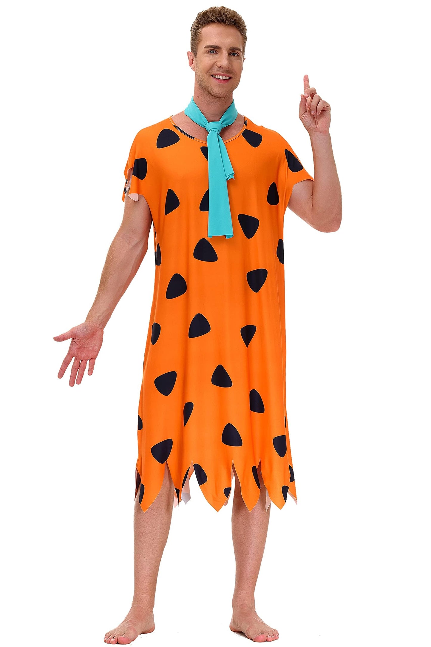 Mens Caveman Family Costume Halloween Cosplay Adult Couple Matching Party Outfit Orange Tunic XL