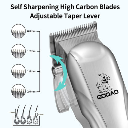 Gooad Dog Clippers for Grooming for Heavy Thick Hair&Coats, Dog Hair Trimmer,Low Noise Rechargeable Cordless Dog Grooming Kit Pet Shaver for Small Large Dogs Pets (Sliver)