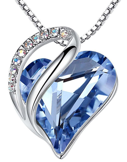 Leafael Valentine's Day Gift Necklaces for Women, Infinity Love Birthstone Heart Crystal Pendant, Birthday Anniversary Jewelry for Wife, Mom, and Her, Silver Plated, 18" + 2" Adjustable Chain