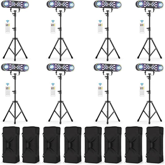 80W Dj Lights with Stand,7 in 1 Party Light Dj Disco Lights Sound Activated DMX Wireless Control with Rotating Ball,Strobe,UV,Colorful Effect for Stage KTV Band Wedding with Carry Bag (Black, 8)