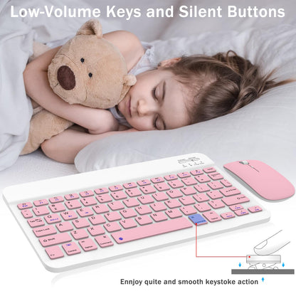 Rechargeable Bluetooth Keyboard and Mouse Combo, Universal Ultra-Slim Wireless Keyboard Mouse Set for Android Windows iPad iPhone Samsung Tablet Portable Compact Keyboard Set (Black)