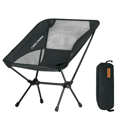 CAMEL CROWN Portable Camping Chair Lightweight Compact Folding Chair Mesh for Outdoor Camp Travel Beach Picnic Festival Hiking Backpacking Black