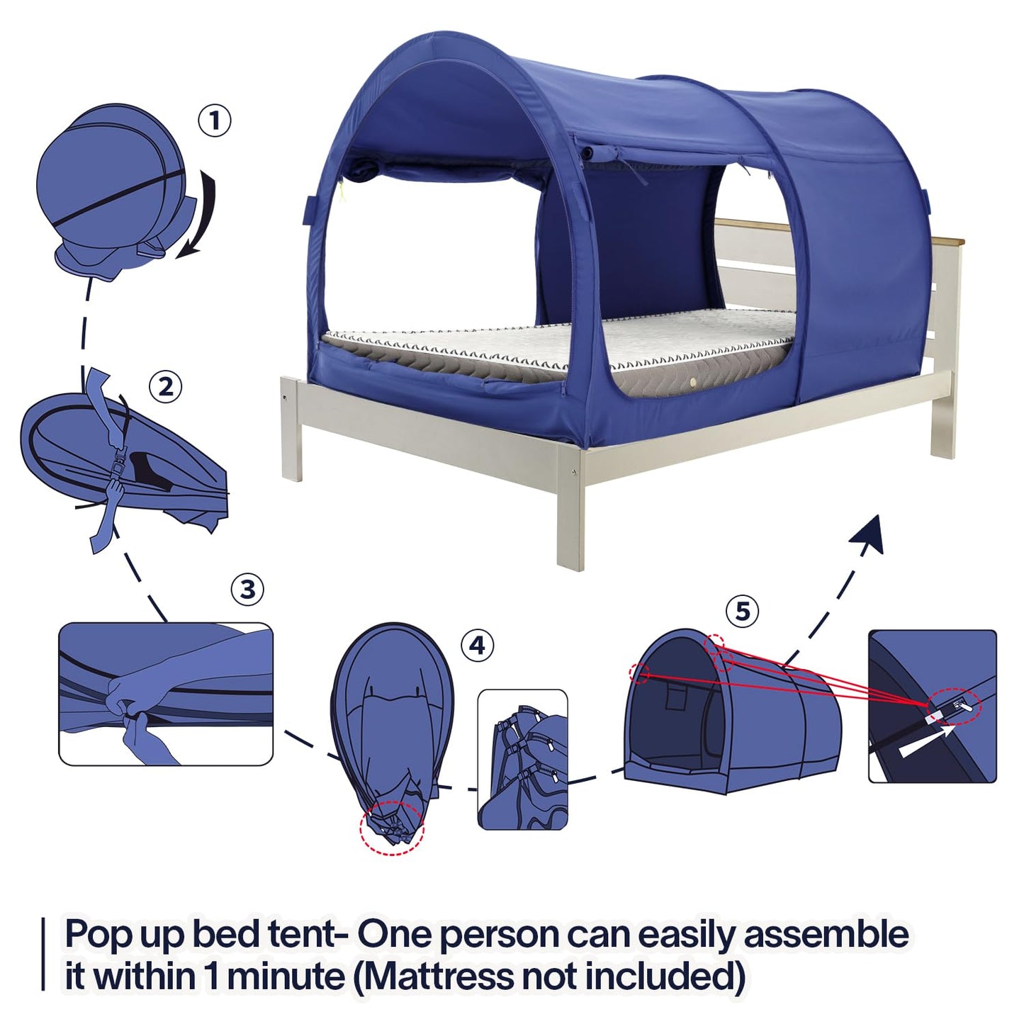 LEEDOR Bed Tent Dream Tents Bed Canopy Shelter Cabin Indoor Privacy Warm Breathable Pop Up Twin Size for Kids and Adult Patent Pending Navy(Mattress Not Included)