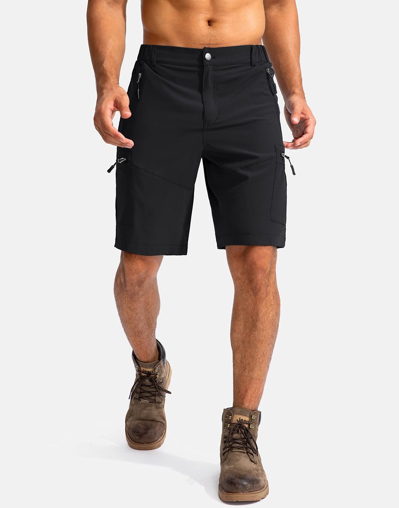 Pudolla Men's Hiking Cargo Shorts 9" Lightweight Outdoor Work Shorts for Men Travel Golf Camping Casual with 5 Zipper Pockets(Black X-Large)