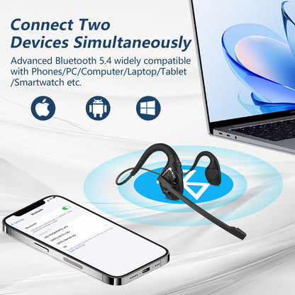 BANIGIPA Open Ear Headphones, Air Conduction Bluetooth Headset, Wireless Earphones Stereo w/Noise-Canceling Boom Microphone, 10 Hrs Playtime, Light and Comfortable for Cell Phone Sport Office Driving