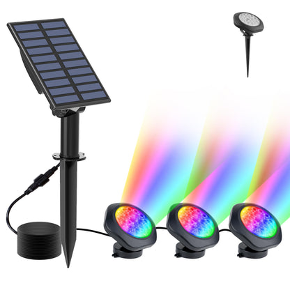 NATPOW Solar Pond Lights, 18 LED Super Bright RGB Landscape Spotlights IP68 Underwater Pond Lights Submersible LED Lights for Fish Aquarium Tank Garden Yard Pool Fountain Pond (3 Head Lamp)