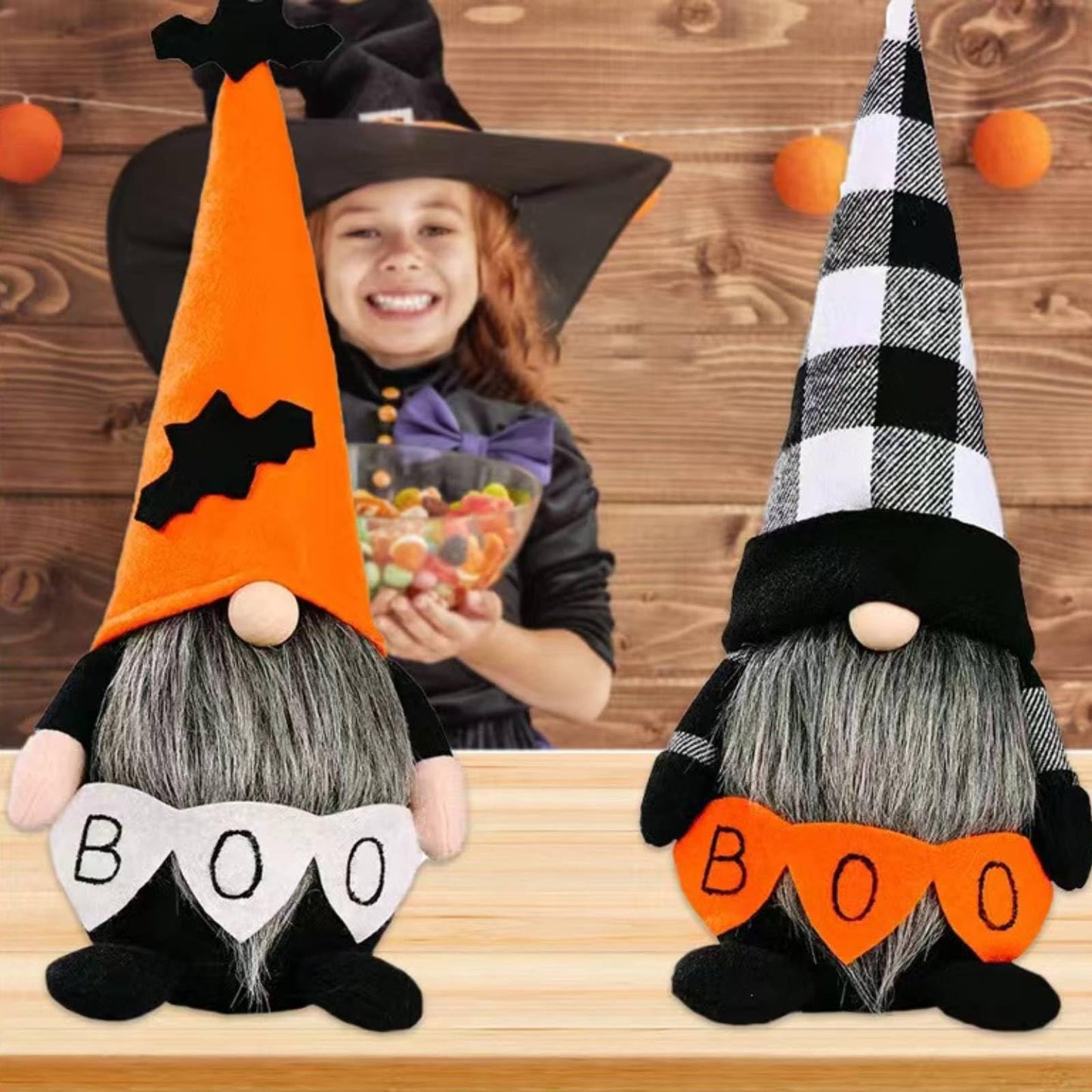 ALYRMEI Halloween Gnomes Plush Decor,Witch Scandinavian Tomte Nisse Gnome Swedish Table Decorations Handmade Gnome Decoraion for Home,Orange