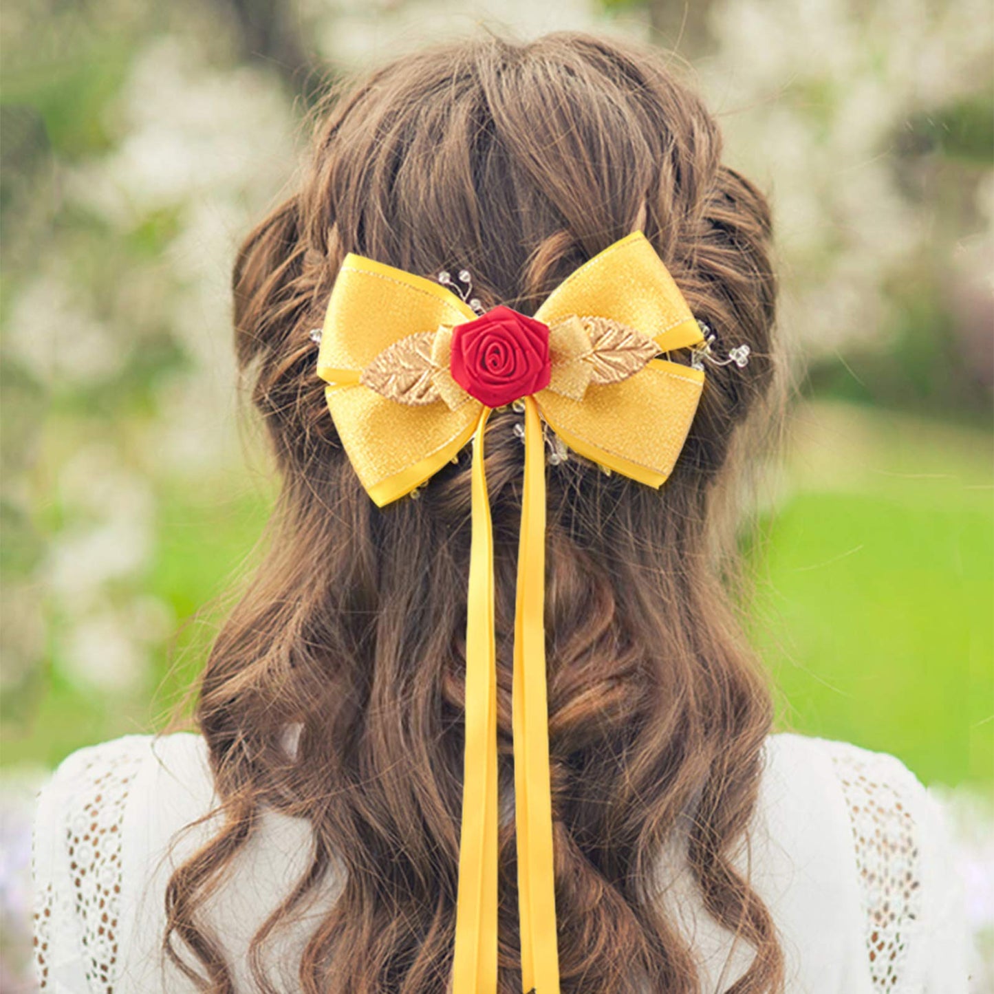 JiaDuo Princess Hair Accessories for Girls Women Halloween Big Hair Bow Clips Yellow 6 Inch