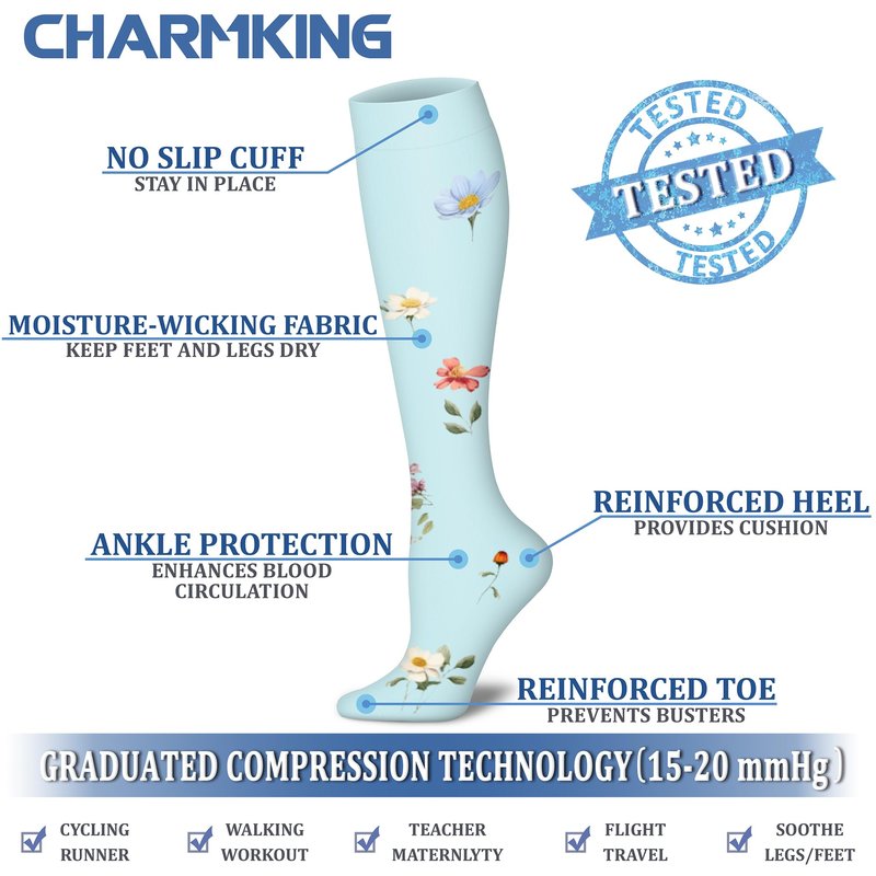 CHARMKING Compression Socks for Women & Men Circulation (8 Pairs) 15-20 mmHg is Best Support for Athletic Running, Cycling (L/XL, Multi 62)