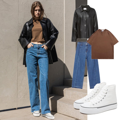 FRACORA Womens High Top Canvas Shoes White Black Platform Sneakers Lace Up Shoes for Women(White,US9)