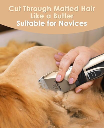oneisall Quiet Cat Clippers for Matted Hair, 2-Speed Cordless Cat Grooming Kit Low Noise Pet Clipper Shaver for Dogs Cats Animals (Gold)