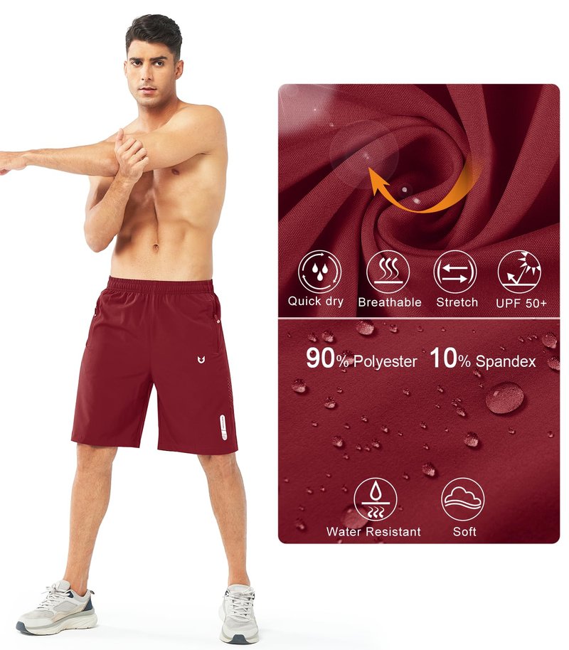 NORTHYARD Men's Athletic Running Shorts Gym Workout 7"/9"/5" Quick Dry Lightweight Sports Basketball Tennis 3 Zipper Pockets WINERED-9inch 3XL